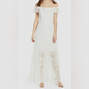 WAYF Women's White Off The Shoulder Lace Odette Maxi Dress Size Medium